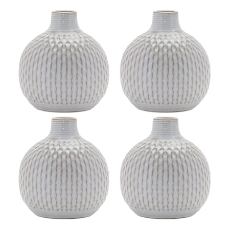 Homeroots Set of Four Natural And Off White Ceramic Bud Vases With Sculptural Details, 4PK 634104