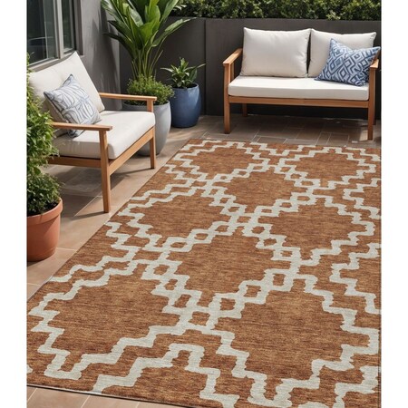 Homeroots 5' X 8' Brown And Ivory Geometric Washable Indoor Outdoor Area Rug 593781