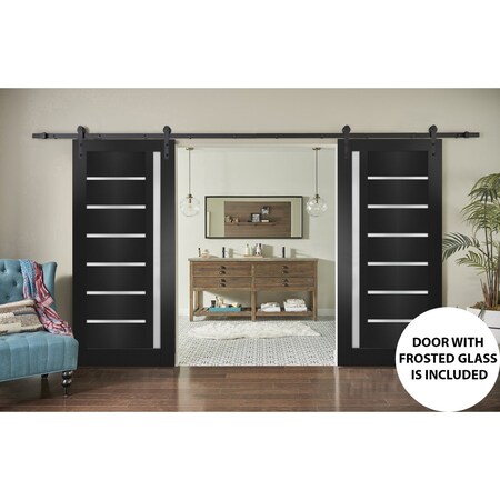 Sartodoors Sturdy Double Barn Door with Black Solid Core Modern Interior QUADRO4088DB-BLK-36