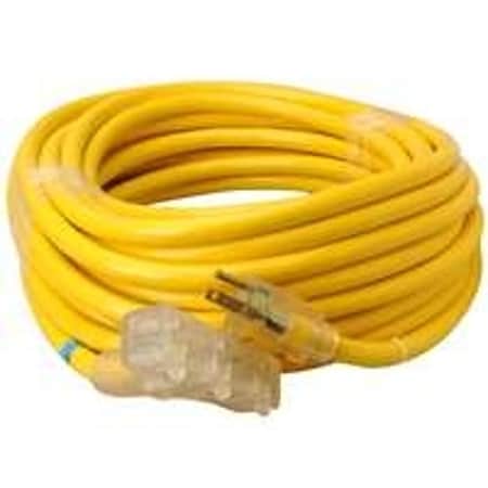 Southwire SJTW Extension Cord, 10 AWG, Indoor/Outdoor, 10/3, 3 Outlets, Yellow, Vinyl, 50 ft 4388SW8802