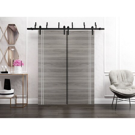 Sartodoors Sliding Closet Barn Bypass Doors, Planum 0310 Ginger Ash and Aluminum Strips, Sturdy Top Mount 6.6f PLANUM0310BBB-GA-7296