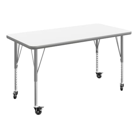 Flash Furniture Commercial Adjustable Height Rectangular Activity Table - Locking Casters-White XU-A2448-REC-WHT-T-P-CAS-GG