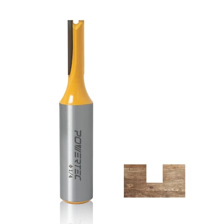 Powertec Straight Router Bit, 1/4in Cutting Diameter, 1/2in Shank, 3/4in Depth & 2-11/16in Overall Length 73051N