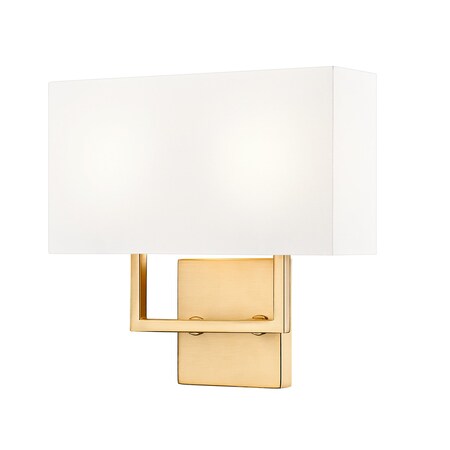 Z-Lite Saxon 2 Light Wall Sconce, Olde Brass/White, 12 In W 815-2S-OBR