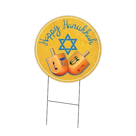 Signmission Happy Hanukkah 2 Double Sided Corrugated Plastic Circle Yard Sign C-24-CIR-DS-WS-Happy Hanukkah