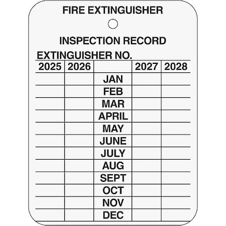 Zoro Select Tag, Fire Extinguisher, Aluminum, 3 in H x 2 1/4 in W, Silver, Rectangle, 10 PK 103632