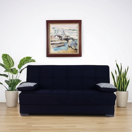 Homeroots 75" Black Chenille Convertible Futon Sleeper Sofa And Toss Pillows With Storage 607201