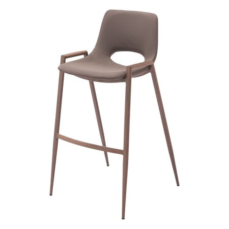 Homeroots Set of Two 30" Brown Faux Leather And Steel Low Back Bar Height Bar Chairs 555666