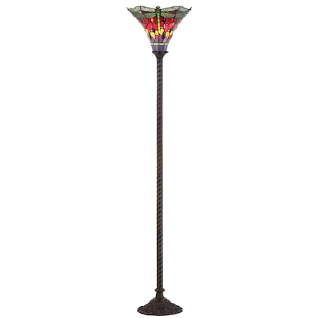 Jonathan Y Dragonfly Tiffany-Style 71" Torchiere Floor Lamp, Bronze/Green JYL8002B
