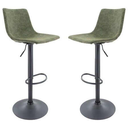 Leisuremod Tilbury Modern Adjustable Bar Stool with Footrest and 360-Degree Swivel, Olive Green, 2PK TS29G2