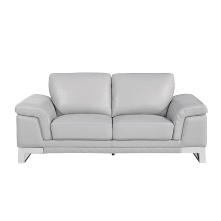 Homeroots 73in Light Gray And Silver Genuine Leather Loveseat 329618