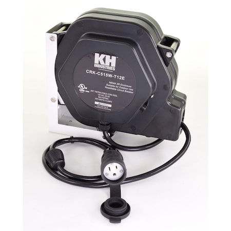 Kh Industries Retractable Cord Reel, Light Duty, Indoor/Outdoor, Crk Series, 15 Amp CRK-C515W-T12E