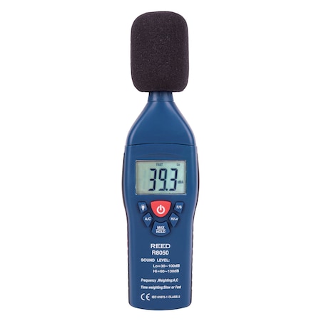 Reed Instruments Sound Level Meter, Type 2, 30-100 and 60-130dB, +/-1.4 dB Accuracy R8050