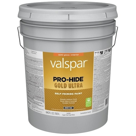 Valspar Pro-Hide Gold Ultra 6400 Latex Paint, Acrylic Base, Semi-Gloss Sheen, Super One Coat White 028.0064000.008