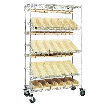 Quantum Storage Systems WIRE CART SLANT SHELVES WITH 54 BINS WRCSL5-74-1848-104220IV