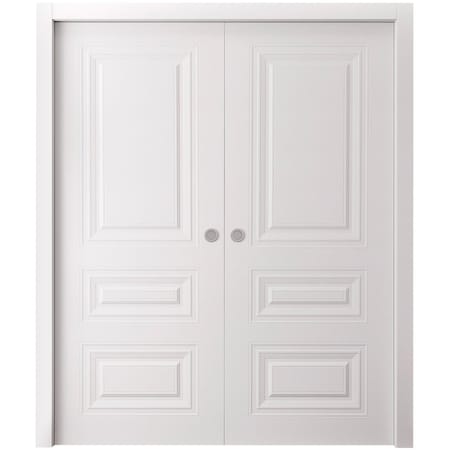 Sartodoors Sliding Double Pocket Doors 84 x 96 inches, BASIC 9233 White, Kit Rail Hardware, Solid Wood Inter BASIC9233DP-SKIN-8496