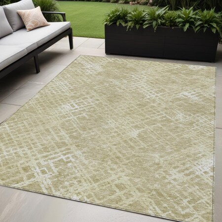 Homeroots 5' X 8' Beige Tan And Ivory Geometric Washable Indoor Outdoor Area Rug 588287
