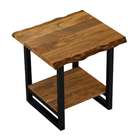 Homeroots 24" Brown And Black Solid Wood And Iron Square Frame End Table With Shelf 379800