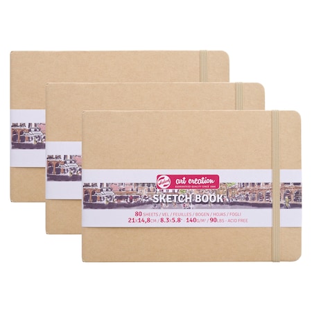 Talens Art Creation Sketchbook, 80 Sheets, 90lbs, Kraft Cover, 8.3'' x 5.8'' (A5), 3PK 9314435M