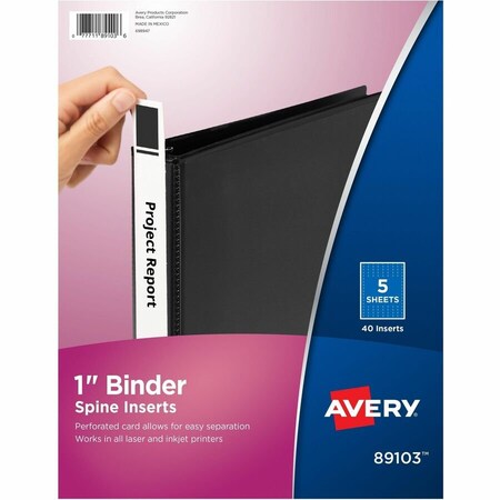 Avery Dennison Avery, Binder Spine Inserts, 1in Spine Width, 5PK 89103