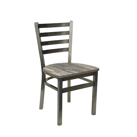 Bfm Seating Lima Ladder Back Chair - Farm House Relic Seat - Steel Frame - Clear Coat Finish 2160CFHR-CL