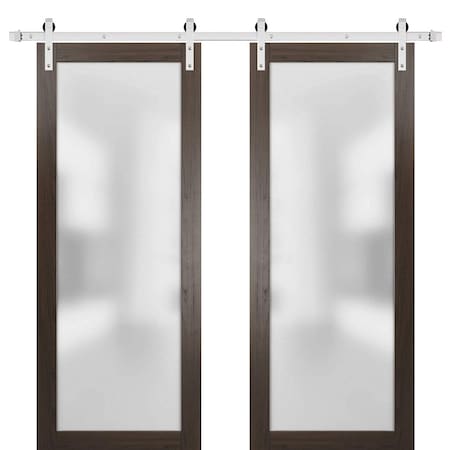 Sartodoors Sturdy Double Barn Door with Frosted Glass Planum 2102 36x96 (2* 18x96) Solid Core Modern Interior PLANUM2102DB-S-CA-36 x 96 (2* 18x96)