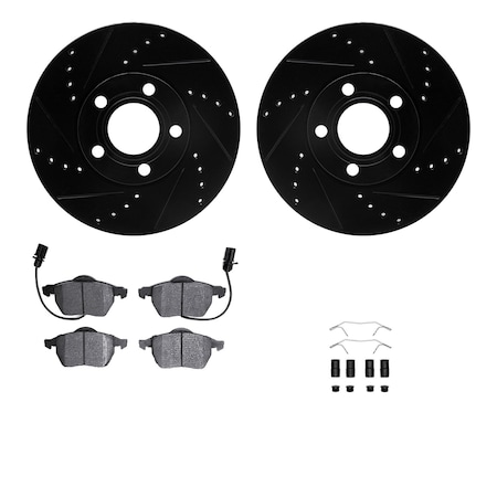 Dynamic Friction Co DFC Rotors-Drilled & Slotted-Black w/ 5000 Advanced Brake Pads Incl Hdw 8512-73049