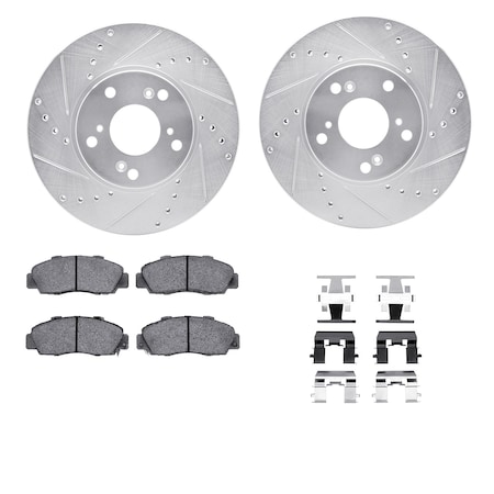 Dynamic Friction Co DFC Rotors-Drilled & Slotted-Silver w/ EURO 5000 Ceramic Brake Pads Incl Hdw 7612-59004