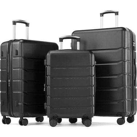 Simple Deluxe 3-Piece Luggage Sets, Suitcase with Double Spinner Wheels and TSA Lock, Hard Shell Suitcase, Expand 3A88APLUGGSET3ABSBLK