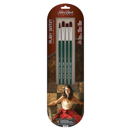 Silver Brush Ruby Satin Long Handle Brushes, 4-Piece Set RS-2504