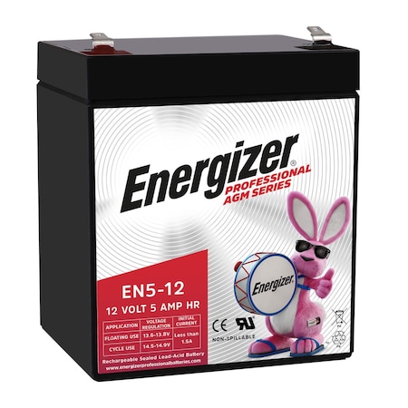 Energizer EN5-12, 12 Volt 5 Amp Hr, Long Lasting Sealed Lead Acid AGM Rechargeable Battery EN4098459