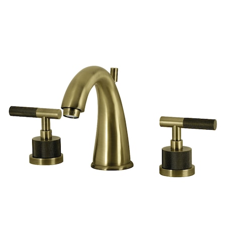 Kingston Brass Widespread Bathroom Faucet with Knurled Handle and Brass Pop-Up, Antique Brass KS2963KNL