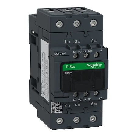 Schneider Electric IEC Magnetic Contactor, 1NC/1NO, 24V AC, 3 P, Non-Reversing, Screw Clamp LC1D40AB6