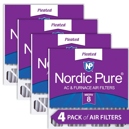 Nordic Pure 20x20x5 Pleated Air Filter, High Capacity, Electrostatically Charged Synthetic Media, MERV 8, 4 PK 20x20x5HM8-4