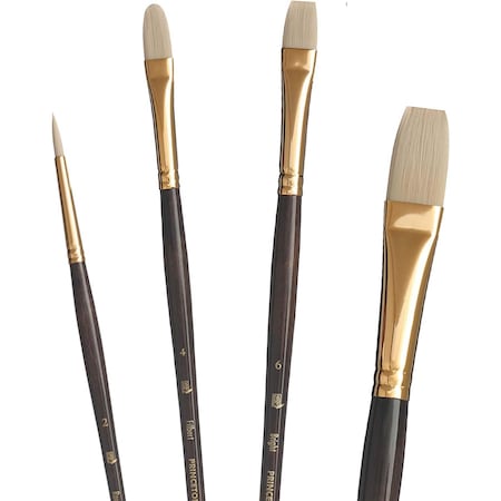 Princeton Dakota Brush Set, Synthetic Bristles, Long Handle Acrylic & Oil Paintbrush, Dark Brown, 4-Piece Set P6300SET500