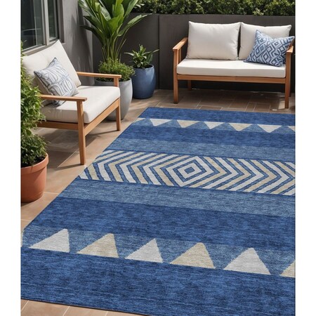 Homeroots 5' X 8' Navy Blue Ivory And Beige Southwestern Washable Indoor Outdoor Area Rug 613928