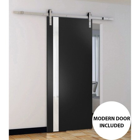Sartodoors Sturdy Barn Door, Planum 0040 Matte Black with White Glass, Silver 6.6FT Rail Hangers Heavy Hardwar PLANUM0040BD-S-BLK-18