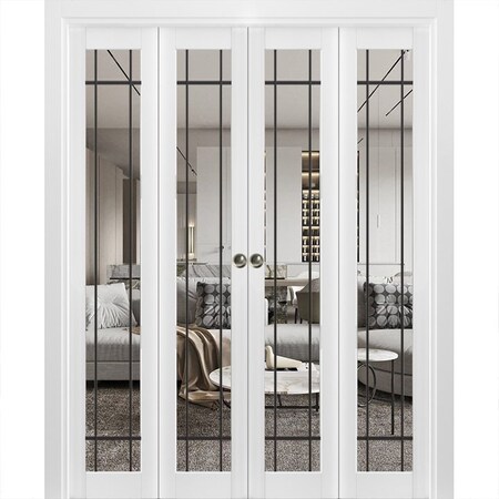Sartodoors Sliding Closet Double Bi-fold Doors, Lucia 2266 White Silk with Clear Glass and Aluminum Strips, S LUCIA2266DBF-WS-96 x 84 (4* 24x84)