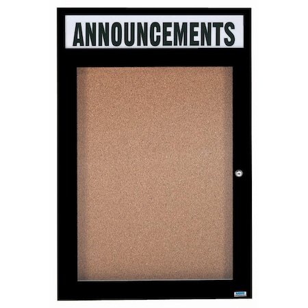 Aarco Enclosed Bulletin Board w/ Header Black Powder Coated Al Frame, 48''Hx36''W DCC4836RHBK