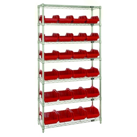 Quantum Storage Systems WIRE SHELVING UNIT W/24 RED BINS BINS W7-18-24RD