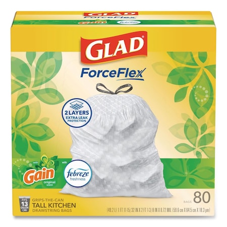 Glad 13 gal Trash Bags, 24 in x 27.38 in, Extra Heavy-Duty, .95 Mil, White 78900BX