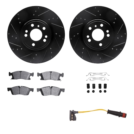 Dynamic Friction Co DFC Brake Rotor - Drilled & Slotted - Black w/HD Brake Pad w/HW Kit & Sensor 8422-63002