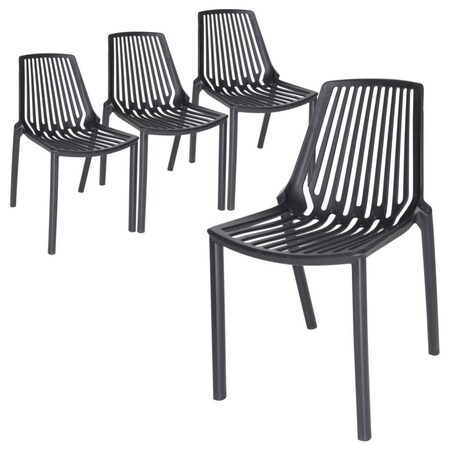Leisuremod Acken Plastic Dining Side Chair, Black, 4PK ACK18BL4