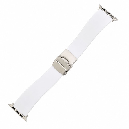 Elegani Rubber Band Compatible with Apple Watch 44mm, White, Silver, Black, Rose Gold, Yellow Gold Buckle SFRBQR-WHT-44