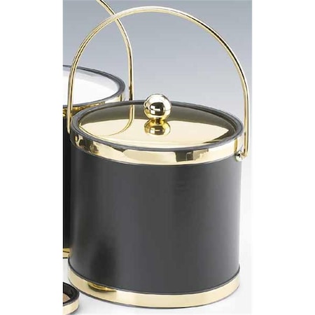 Sharptools Sophisticates Black with Polished Brass 3 Quart Ice Bucket with Metal Cover  Bands and Bale Handle SH88567