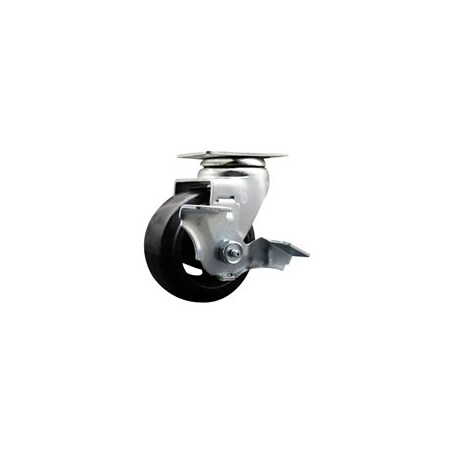 Service Caster 4 Inch Rubber on Cast Iron Swivel Caster with Ball Bearing and Brake SCC SCC-20S420-RSB-TLB
