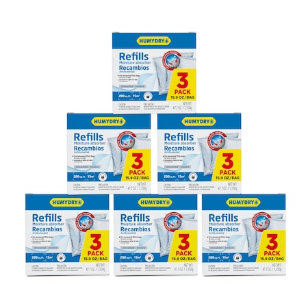 Humydry Pre-measured, Pre-sealed, No Mess, refill bags for 15.9oz. Device, Unscented, Includes 18 refills, 6PK USA4311803C6