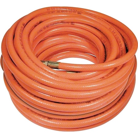 Amflo Air Hose, 38 in OD, 100 ft L, MNPT, 300 psi Pressure, PVC, Orange 576-100A-5