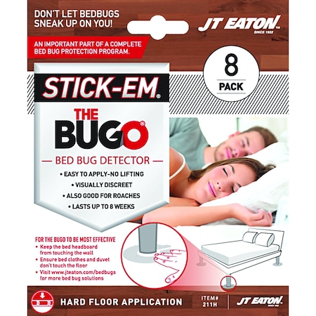 Jt Eaton Stick-Em Bed Bug Detector Trap, Hard Floors, 8 Pack 211H