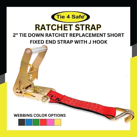 Tie 4 Safe 2'' x 10' Side Mount Wheel Net Tie Down Kit w/ Wire J Hook. WLL: 3,333 LBS Red, 4PK RT04CK-5210-W5W9-R-BW02P-BLK-4